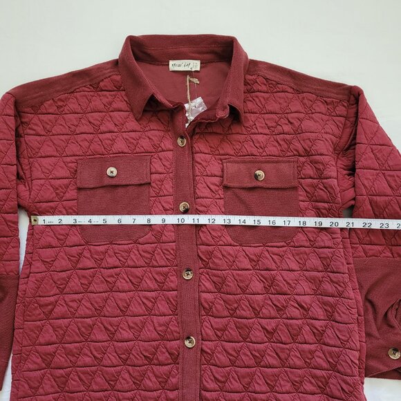 Oversized Quilted Shacket Jacket Button Up Maroon Burgundy Womens Size Small - Picture 6 of 9